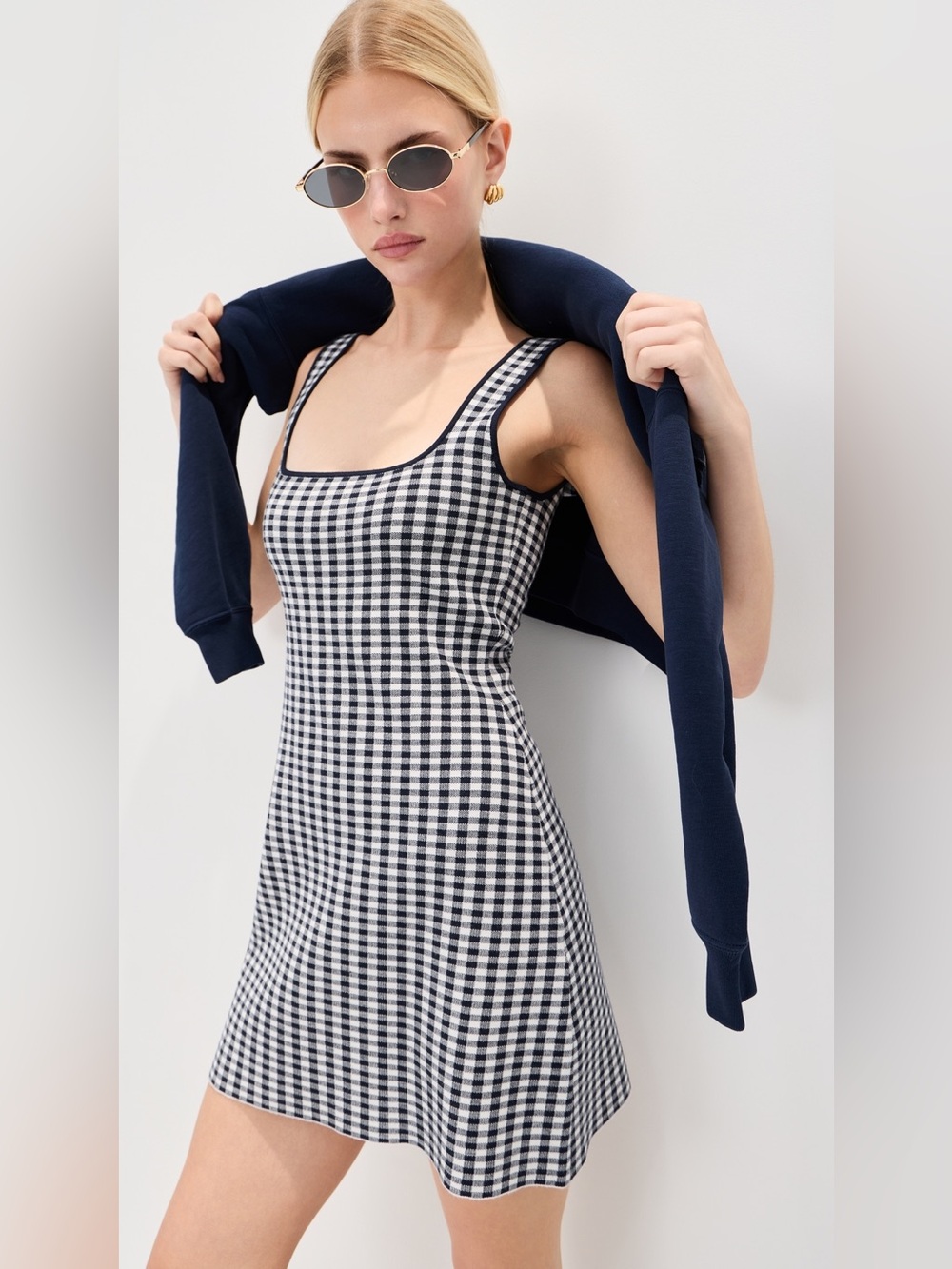 LE BOP Gingham Knit Mini Dress - Midnight/White